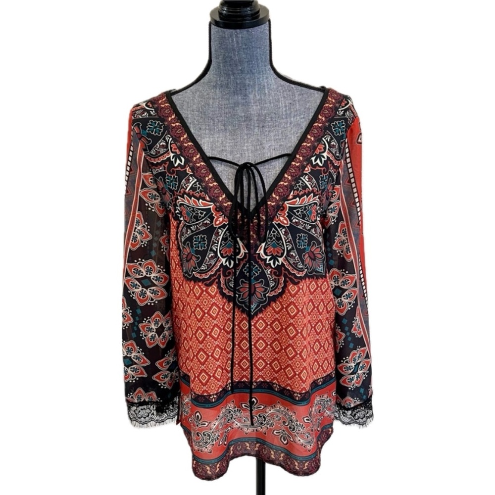Flying Tomato Black and Orange Boho Blouse